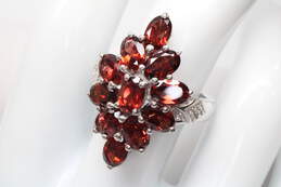 Sterling Silver Diamond Accent Garnet Ring Size 8 - 6.4g