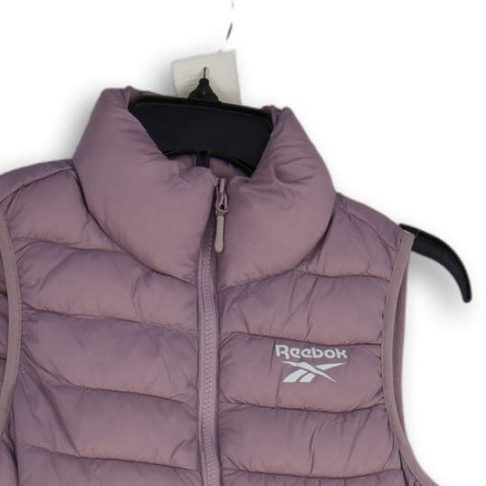 NWT Womens Lavender Mock Neck Sleeveless Full-Zip Puffer Vest Size Small image number 3