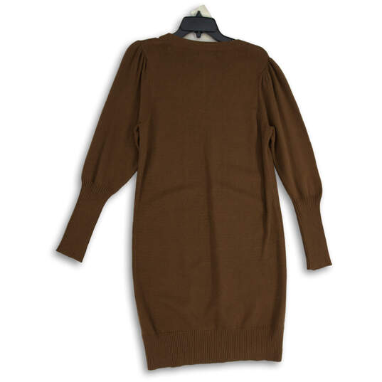 NWT Womens Brown Crew Neck Ribbed Cuff Long Sleeve Sweater Dress Size M image number 2