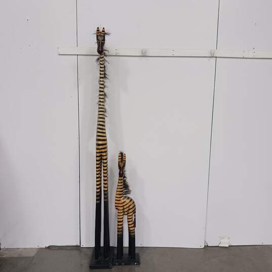 Pair Of Very Tall Wooden Zebra Statues image number 1