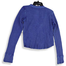 NWT Womens Blue Waffle Knit Henley Neck One Colt Thermal Blouse Top Size L alternative image