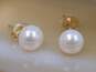 10K Gold White Faux Pearl Stud Post Earrings 0.9g image number 1