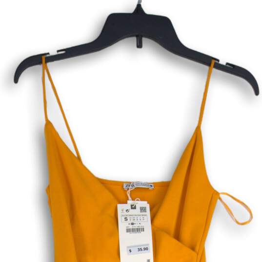 NWT Zara Womens Orange Spaghetti Strap Sleeveless Side Ruched Bodycon Dress Sz S image number 3