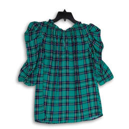 NWT Womens Green Blue Plaid 3/4 Sleeve Back Keyhole Blouse Top Size S alternative image