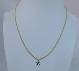 14K Yellow Gold L Initial Pendant On Rope Chain Necklace 7.1g