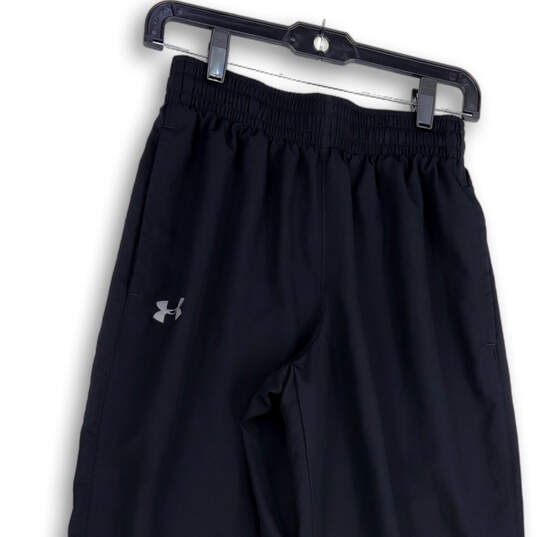Mens Black Flat Front Elastic Waist Pockets Ankle Zip Track Pants Size SM image number 3