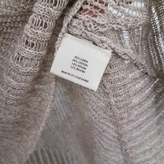 Eileen Fisher Beige V-Neck Linen Cotton Blend Fishnet Sweater Size Medium image number 3