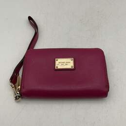 Womens Purple Leather Card Holder Zip Wristlet Wallet