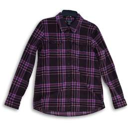 Eddie Bauer Womens Purple Plaid Spread Collar Long Sleeve Button-Up Shirt Size M