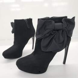 Alexander McQueen Women's Black Suede Bow Accent Stilleto Heel Ankle Boots Size 8 AUTHENTICATED