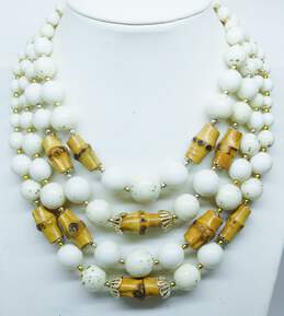 VNTG Mid Century Japan Bamboo & Speckled Bead Multi Strand Necklace