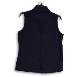 NWT Womens Navy Blue Sleeveless Collared Button Front Blouse Top Size L alternative image
