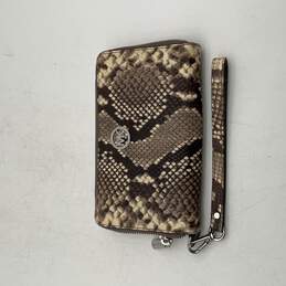 Michael Kors Womens Brown Snakeskin Print Zipper Clutch Zip-Around Wallet