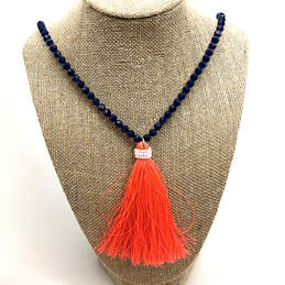 Designer J.Crew Gold-Tone Blue Beads Orange Lobster Clasp Tassel Necklace
