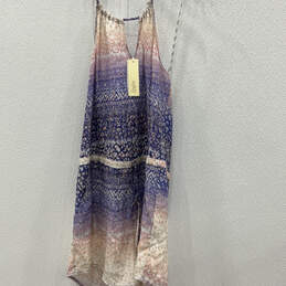NWT Womens Purple Printed Drawstring Waist Pockets Mini Dress Size Small