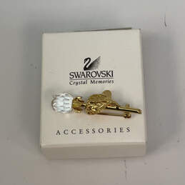 Designer Swarovski Gold-Tone Clear Crystal Rose Brooch Pin With Box