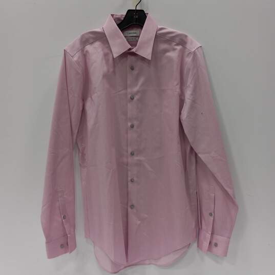 Calvin Klein Infinite Non Iron Stretch Slim Fit Stretch Collar Pink Button Up Dress Shirt Size 34/35M image number 1