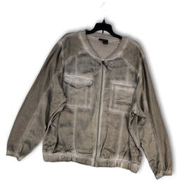 Womens Gray Long Sleeve Front Pockets Regular Fit Full-Zip Jacket Size 3X
