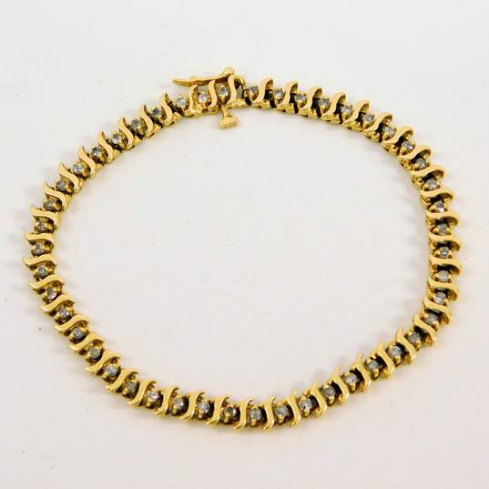14K Yellow Gold 1.41 CTTW Diamond Tennis Bracelet 11.0g image number 8