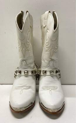 Capezio Boots White Leather Studded Harness Western Boots Size 5 M alternative image