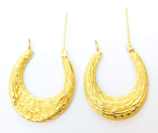 14K Gold Etched Puffed Tapered Oblong Hoop Earrings For Repair 2.0g image number 5