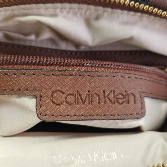 Calvin Klein Hayden Leather Tan Gold Hardware Top Zip Chain Tote