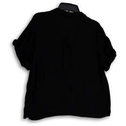 Womens Black Short Sleeve Notch Collar Regular Fit Button-Up Shirt Size L alternative image