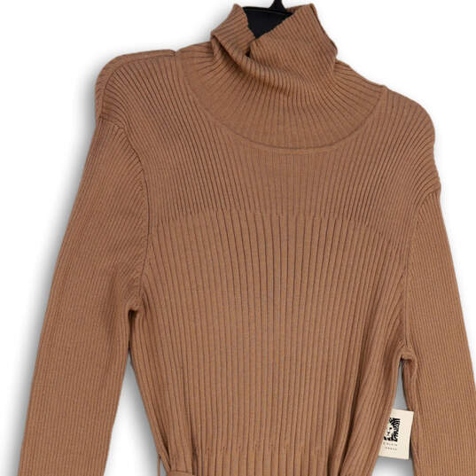 NWT Womens Beige Turtleneck Long Sleeve Waist Belt Sweater Dress Size XL image number 2