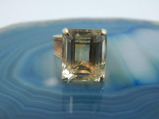 18K Yellow Florentine & Polished Gold Emerald Cut Citrine Cocktail Ring 7.5g image number 4