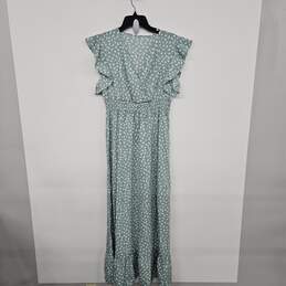 Allover Print Ruffle Trim Shirred Waist Dress