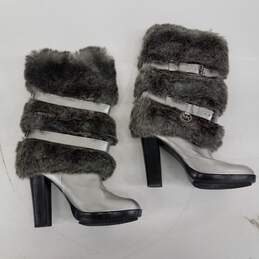 Michael Kors Faux Fur Trim Silver Boots Size 8M