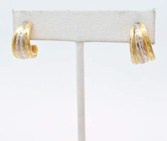 14K Two Tone Yellow & White Gold Etched Demi Hoop Earrings 1.8g image number 4