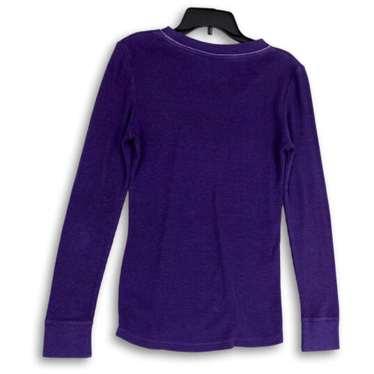 Womens Purple Round Neck Long Sleeve Knitted Pullover Sweater Size Medium image number 2
