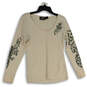 Womens Tan Printed Scoop Neck Long Sleeve Pullover T-Shirt Size Large image number 1