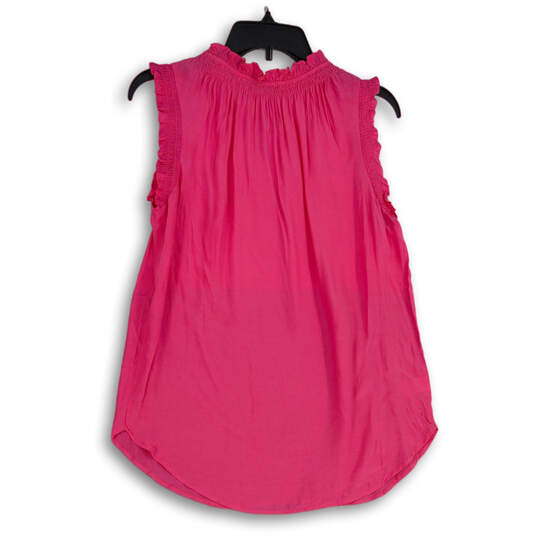 NWT Womens Pink Ruffle Keyhole Neck Sleeveless Pleated Blouse Top Size S image number 2