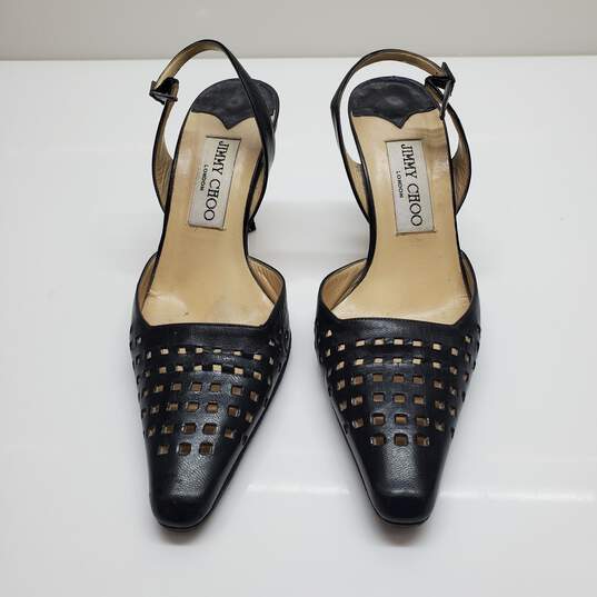 Jimmy Choo Black Perforated Leather Slingback Heels Size 35.5 AUTHENTICATED image number 1