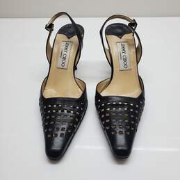 Jimmy Choo Black Perforated Leather Slingback Heels Size 35.5 AUTHENTICATED