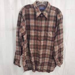 Pendleton Men's Brown Plaid Flannel Button Up Size XL Long