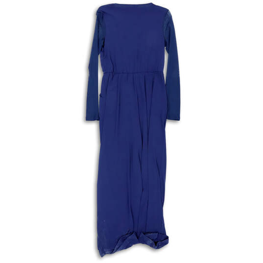 Womens Blue Long Sleeve V-Neck Snap Wide-Leg One Piece Jumpsuit Size M image number 2