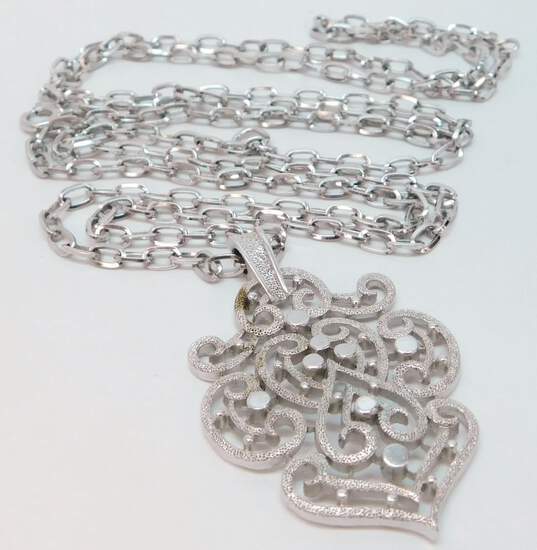 Vintage Crown Trifari Silver Tone Pendant Necklaces 54.3g image number 4