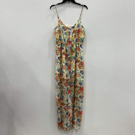 NWT Von Maur Womens Ivory Floral Button Front Spaghetti strap Tank Dress Size M image number 1