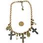 Designer Brighton Gold-Tone Chain Pearl Adjustable Cross Charm Necklace image number 3