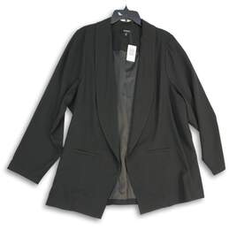 NWT Womens Black Long Sleeve Shawl Collar Welt Pocket Open Front Blazer Size 3