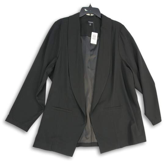 NWT Womens Black Long Sleeve Shawl Collar Welt Pocket Open Front Blazer Size 3 image number 1