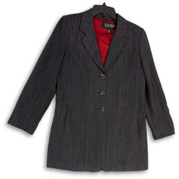 Womens Gray Tweed Rayon Wool Blend Single Breasted Blazer Jacket Size 10