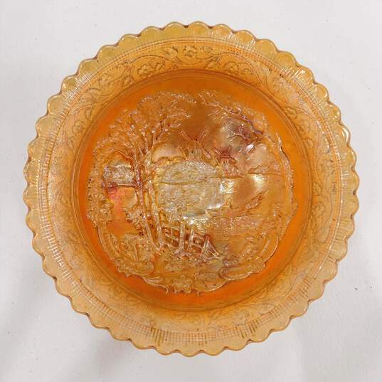 VTG Marigold Iridescent Carnival Glass Windmill Double Dutch Bowl w/ Dish & Bowl image number 2