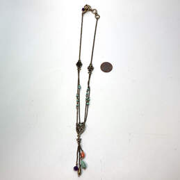 Designer Lucky Brand Gold-Tone Multi Stone Double Chain Pendant Necklace