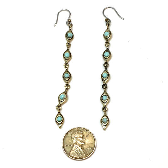 Designer Lucky Brand Two-Tone Blue Stone Long Fashionable Dangle Earrings image number 3