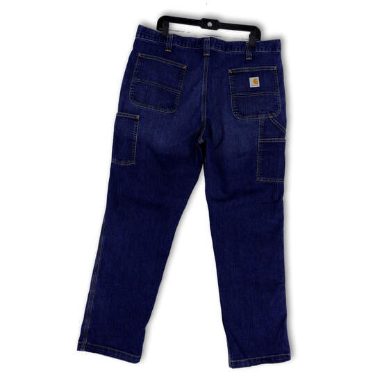 Mens Blue Denim Relaxed Fit Dark Wash Pockets Straight Leg Jeans Size 40x32 image number 2