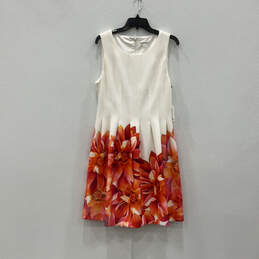 NWT Womens White Red Floral Sleeveless Round Neck Fit And Flare Dress Sz 12